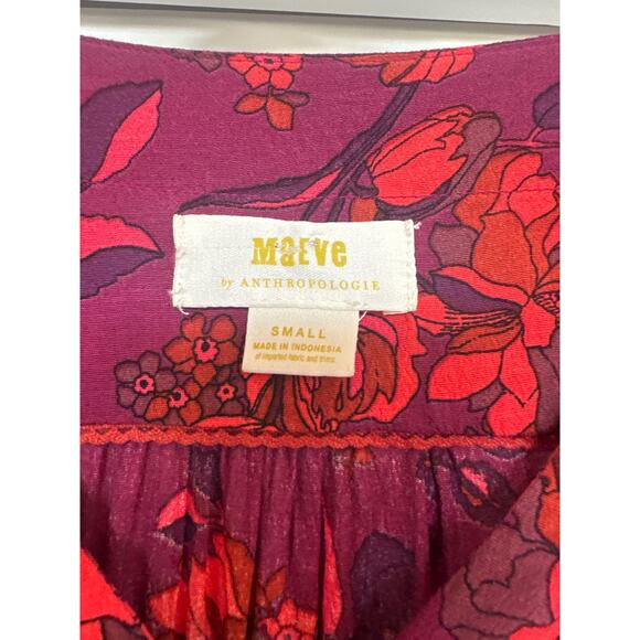 Anthropologie MaEve Purple with Pink/Corral Floral Pattern Button Down Blouse - Picture 2 of 5